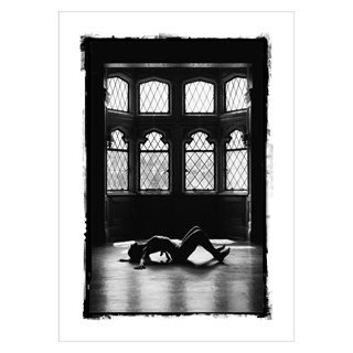 Plakat- En kvindes dans. Flot og dramatisk plakat i sort/hvid med smuk og graciøs kvinde. Her er der leget med skygge og lys.