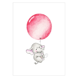 Børneplakat elefant med pink ballon