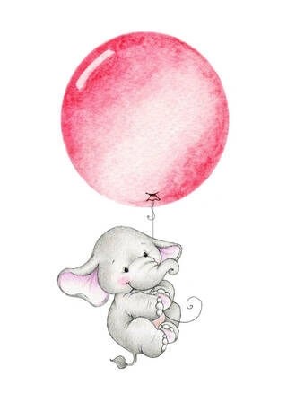 Børneplakat elefant med pink ballon