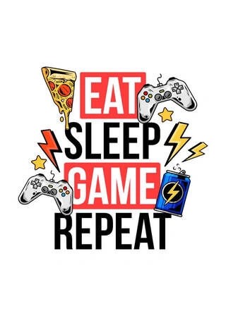 Plakat - Eat-sleep-game-repeat i farver