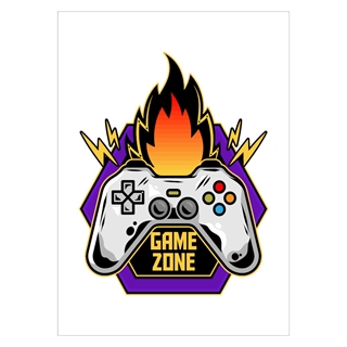Plakat med teksten game zone og flammer