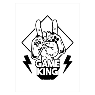 Plakat med controller og teksten game king Black & White