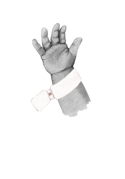 Nyfødt - køb en flot plakat online i dag. Bedårende familie plakat med illustration af en lille babyhånd, og med navn.