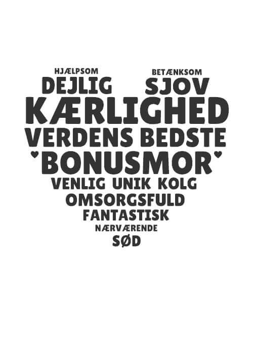 Søde ord til bonusmor formet som et hjerte - Bonusmor Plakat med personlig hilsen