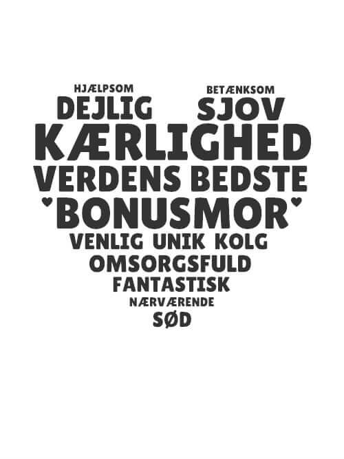 Søde ord til bonusmor formet som et hjerte - Bonusmor Plakat med personlig hilsen