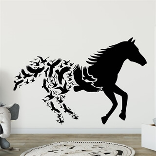 Wallsticker Hest med fugle