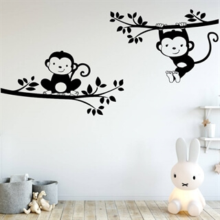 Søde aber i grene - wallsticker
