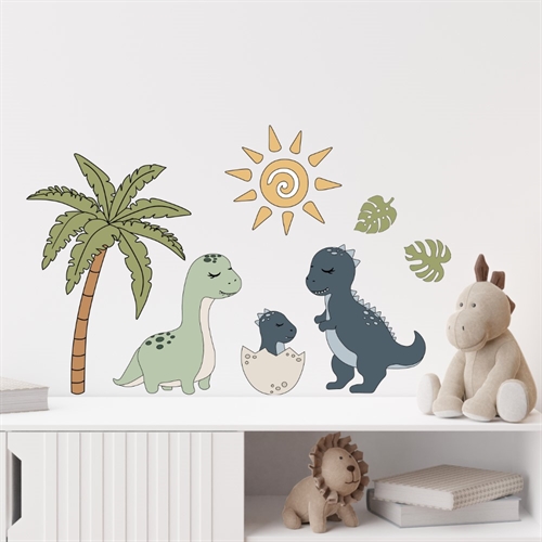 Søde og flotte wallstickers med dinosaurer og en palme