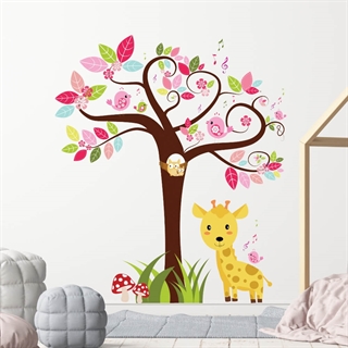 Printet Træ med giraf - wallstickers