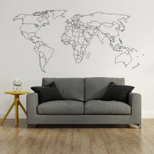 Wallsticker med optegnet verdenskort i sort
