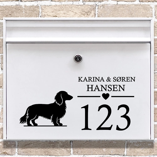 Postkasse stickers med Langhåret Gravhund silhouette