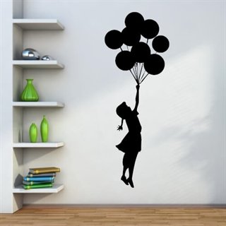 Pige med flyvende balloner - wallstickers