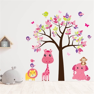 Printet Yndig træ med søde dyr - wallstickers