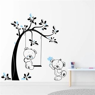 Wallstickers træ med bamser lyseblå