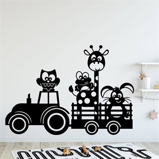 Traktor med sjove dyr - wallstickers