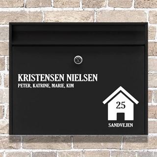 Postkasse sticker med navne, hus og adresse