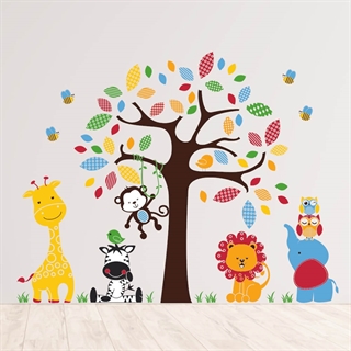 Farverigt træ med dyr - wallstickers