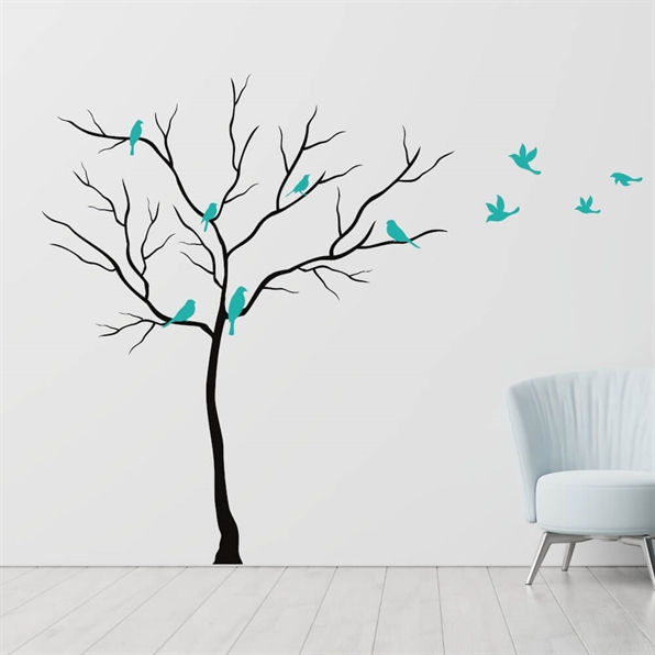 Unik træ med fugle Wallsticker