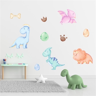 Watercolor stickers med dinosaur