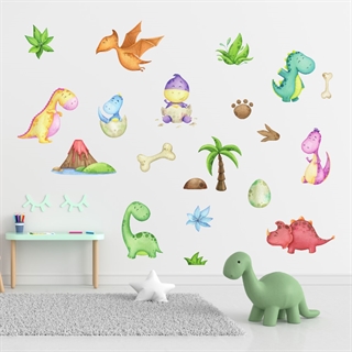 Watercolor wallstickers ark med dinosaur