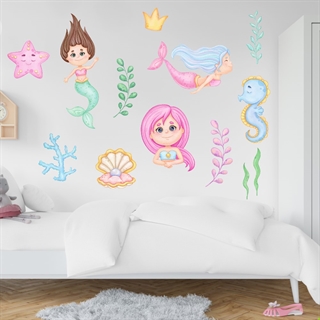 Akvarel wallstickers ark med havfruer