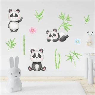 Akvarel stickers med pandabjørne og bambus