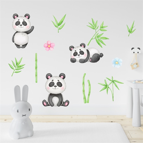 Akvarel stickers med pandabjørne og bambus
