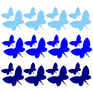 24 sommerfugle wallstickers i blå nuancer