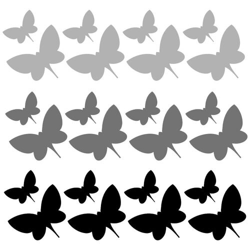 24 sommerfugle wallstickers i grå, mørkegrå og sort