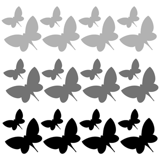 24 sommerfugle wallstickers i grå, mørkegrå og sort