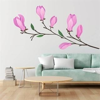 Gren med pink blomster - wallsticker