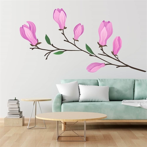 Gren med pink blomster - wallsticker