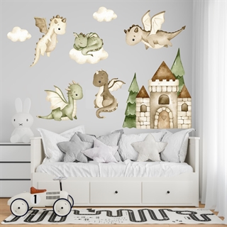 wallstickers watercolor med drager - akvarel stickers