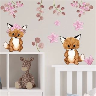 Wallsticker ræveunger og blomster