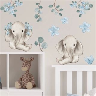 Wallsticker elefantunger og blomster