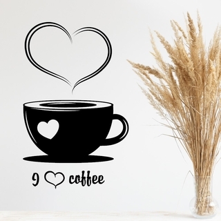 wallsticker med en flor kaffekop med teksten "i love coffee"