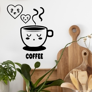 wallsticker med en sød kaffekop med teksten "coffee"