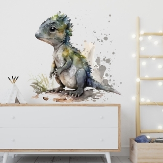 Akvarel wallsticker med unik gråbrun dinosaurer