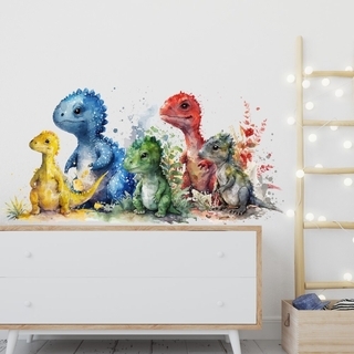 Akvarel wallsticker med 5 dinosaurer