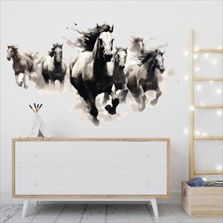 Flok vilde heste wallsticker i akvarel