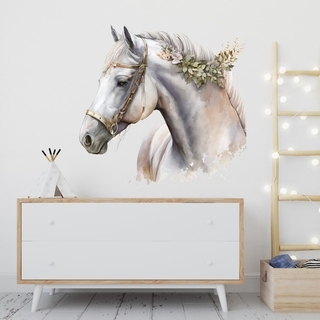 Akvarel wallsticker med hvid hest