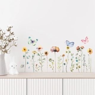 Smuk wallsticker med blomster eng og sommerfugle