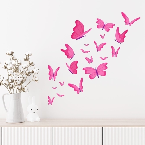 Smukke wallstickers sommerfugle i pink nuancer