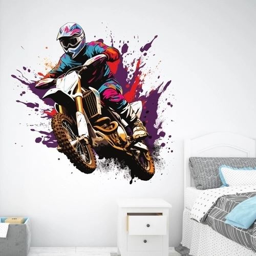 Motocross wallsticker lilla og rød