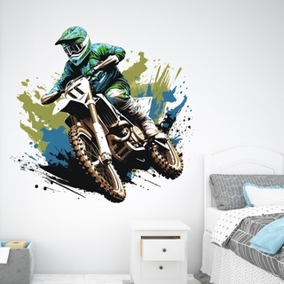 Motocross wallsticker i grøn og blå
