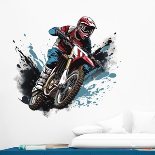 Motocross wallsticker i rød og blå