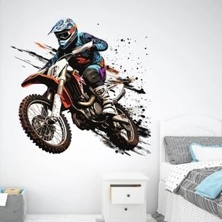 Motocross wallsticker i orange og blå