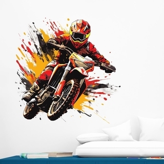 Motocross wallsticker i rød og gul
