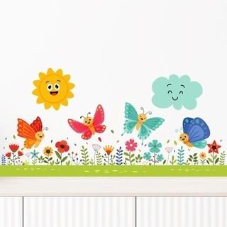 Sommerfugle eng  med blomster wallstickers