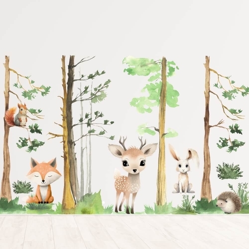 Utrolig smuk skov med dyr i akvarel wallstickers